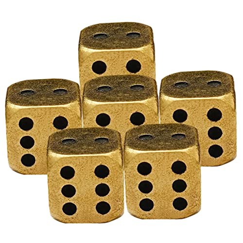 HOOTNEE 6Stücke Messing Dekorative Spielwürfel für RPG Brettspiele und Partys Solide Antik und Vielseitig Einsetzbar für Zuhause und Unterhaltungen von HOOTNEE