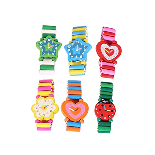 HOOTNEE 6stücke Teiliges Holz Armbanduhr Spielzeug Für Junge Mädchen Cartoon Design Simulation Armbanduhr Zufällige Farben Für Jungen Und Mädchen von HOOTNEE