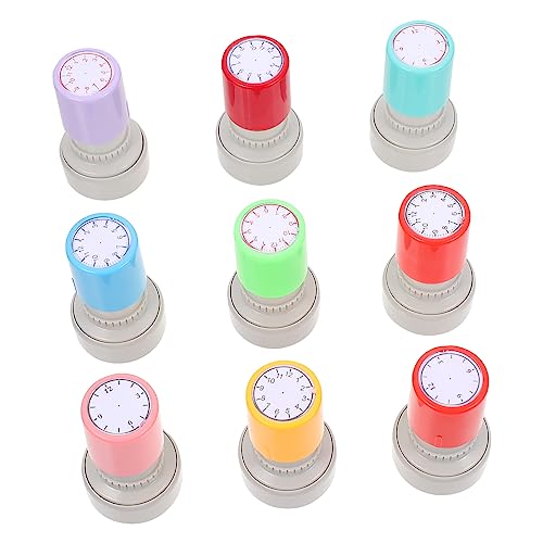 HOOTNEE 9Stücke Lernuhr Stempel für Lehrstempel mit Uhrendesign für Unterricht und Kreative Aktivitäten Sicherer Zufällige Farben von HOOTNEE