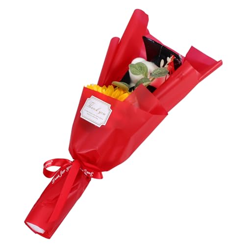 HOOTNEE Abschlussbär Blumenstrauß mit Doktorhut und Sonnenblumen Kuscheltier Bouquet für Abschlussfeier Geschenkidee für Absolventen Weiche Materialien Design Langlebig von HOOTNEE