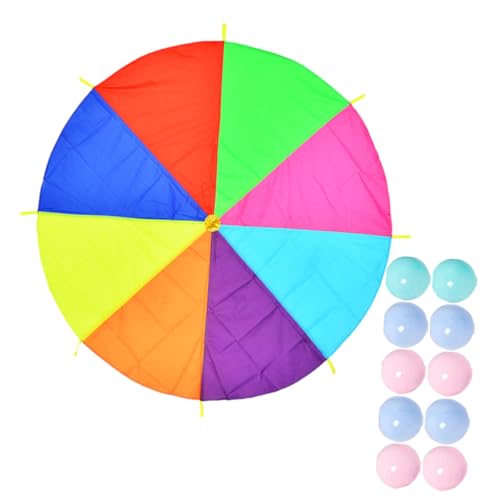 HOOTNEE Buntes Regenbogen Fallschirmspielzeug mit Bunten Bällen Outdoor Spiel für Ab Jahren Fördert Teamwork Motorik und Kooperative Bewegung bei Picknick und Party Zufällige Farbe von HOOTNEE