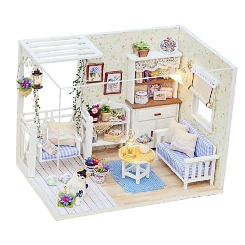 HOOTNEE DIY Miniatur Haus Bausatz Miniaturwohnung Kreatives Holzmodell für Erwachsene Einfach Zusammenzubauen Sicher Wohnzimmerschmuck und Familienspaß von HOOTNEE