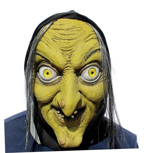 HOOTNEE Hexenmaske mit grünem Gesicht gruselige Maske gruselige Hexenmaske Hexen-Cosplay-Maske halloween kostüm halloween costume Halloween-Maske Abschlussball Gesichtsmaske von HOOTNEE