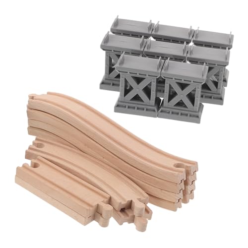 HOOTNEE Holz Eisenbahnbrücke mit Aufsteigenden Gebogenen Schienen Kreativer Brückenpfeiler Zubehör für Kompatibel mit Holz und Plastikschienen Fördert Fantasievolles Gemeinsames von HOOTNEE