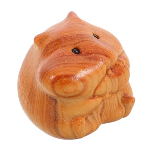 HOOTNEE Holzhandwerk Holzgeschnitzte Hamsterstatue Holzgeschnitzter Hamster Hamster-Heimdekoration Hamster-Desktop- Tierauto-Armaturenbrettdekor Holzskulptur kleine Tiere Khaki von HOOTNEE