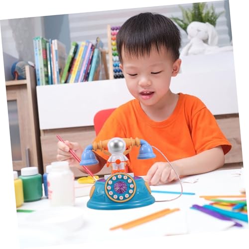 HOOTNEE Kindertelefon Astronaut Design mit Licht und Musik Lernspielzeug für Zuhause und Kindergarten Pädagogisches Telefonspielzeug Zahlen und Farberkennung Retro Blau von HOOTNEE