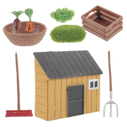 HOOTNEE Miniatur Bauernhof Modellbau mit Landwirtschaftlichen Werkzeugen Realistische Mini Garten deko Mini Haus Zubehör für Puppenhaus Desktop und Kreative von HOOTNEE