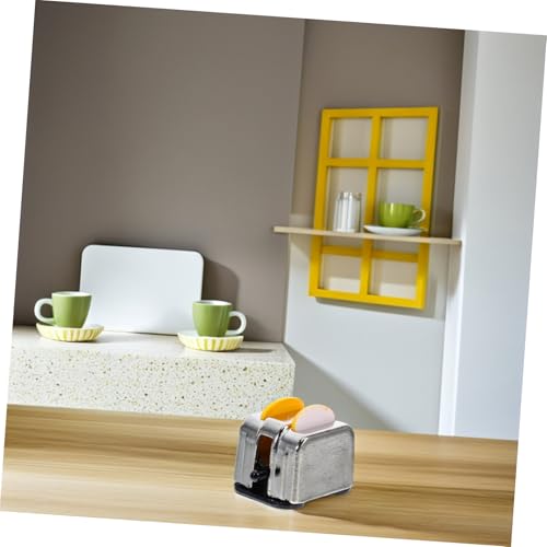 HOOTNEE Miniatur Brotbackmaschine Modell aus Langlebiger Zinklegierung mit Zwei Brotscheiben Stabiles Küchenornament für Puppenhaus und Miniaturküche Geruchsneutral und Fein Verarbeitet von HOOTNEE