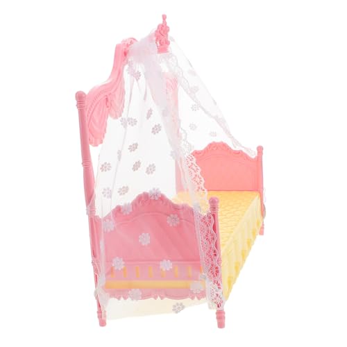 HOOTNEE Puppenbett mit Baldachin Abnehmbares für Puppenhaus Prinzessinnenbett für Fantasievoller Gestaltung und Leichter Montage in Pink Gelber Farbkombination HOOTNEE Puppenbett mit Baldachin Abnehmbares für Puppenhaus Prinzessinnenbett für Fantasievoller Gestaltung und Leichter Montage in Pink Gelber Farbkombination von HOOTNEE