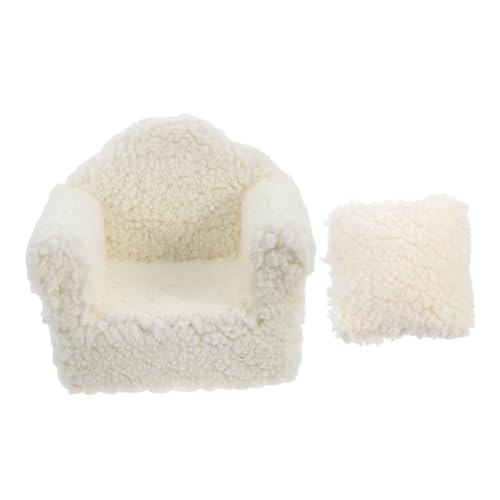 HOOTNEE Puppenhaus Sofa Couch Miniatur Sofa Kissen Puppenhaus Miniatur Sessel Miniatur Schlafzimmermöbel Miniatur Hauszubehör Möbelzubehör Modell Sofa Beige Plüschstoffe von HOOTNEE