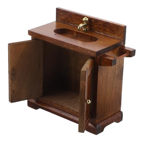 HOOTNEE Puppenhausmöbel Miniatur Badezimmerschrank Miniatur Küchenwaschbecken Puppenhaus Badezimmerspüle Miniatur Puppenhausmöbel Küchenschrank Mit Spüle Holz Hellbraun von HOOTNEE