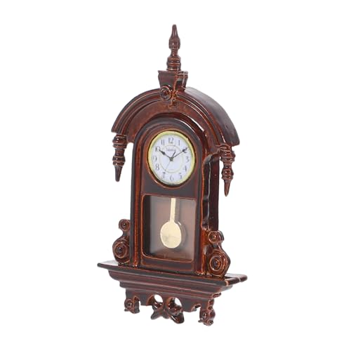 HOOTNEE Retro -Wanduhrmodell Mini -Puppenzubehör kleine Hausuhr Miniatur-Zubehör Zubehör für Puppenhäuser Miniatur-Puppenhauszubehör Miniatur-Szenendekorationen Legierung Dunkelbraun von HOOTNEE