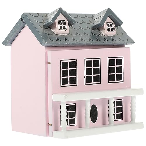 Puppenhaus Minimöbel rosa kleine Villa Miniatur-Puppenhaus-Hütte winziges Ornament Modelle Mini-Häuser Hausmodell Tasche Puppe Spielen Holzhaus Dekorationen Kleines von HOOTNEE