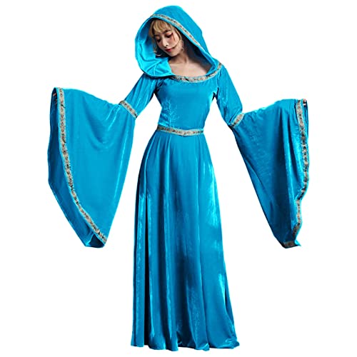 HOOUDO Mittelalterlicher Rock Lang Damen Mittelalterliches Prinzessinnen-Kostüm, Halloween-Kostüm, Retro-europäisches, mittelalterliches Kleid, rosa, blaues Vintage Gothic-Kleider Für Teenager von HOOUDO