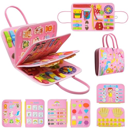 HOPASRISEE Toddla Montessori Busy Board, Montessori Busy Board, Toddler Busy Book for Children Aged 18 Months to 5 Years, Sensory Boards Suitable for Home, Car, Travel(J) von HOPASRISEE