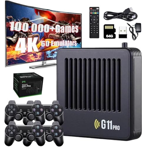 Retrowave G11 Pro, 2025 New Retro Wave G11 Pro 100000 Spiele, 4k HD Retro Game Console, Portable Plug & Play Video Games with 2/4 Wireless Dual Controllers (64G,4 Controllers) von HOPASRISEE