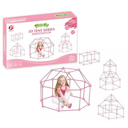 HOPEYHFM 138pcs DIY Kinder Konstruktionsspielzeug, Outdoor Spielzeug, Kids Fort Building Kits, Play Tent, Höhle Bauen Kinder Bauspielzeug, für Mädchen, Jungen, Indoor, Outdoor (Rosa) von HOPEYHFM