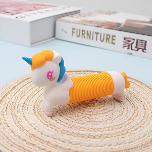Hopeyhfm 4 Stück Einhorn Teleskoprohr Spielzeug, Kinder Telescopic Suction Cup, Lustiges Stretch Rohr Sensorik Spielzeug, Dehnbare Pop-Tubes, für kinderspielzeug Erwachsene (Einhorn) von HOPEYHFM