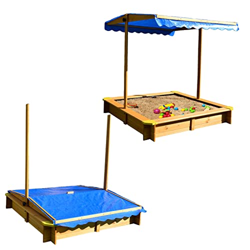HORI Sandkasten | 120 x 120 x 120 cm | Sandkiste Kindersandkasten mit verstellbaren Dach | einfacher Aufbau | Komplettset von HORI