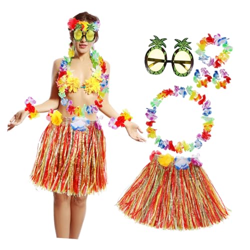 HORIALENCE 1Satz Hawaii Kostüm für Damen Teiliges Luau Outfit mit Grasrock Buntem Blumenkranz Sonnenbrille Strandpartys Sommerfeste HORIALENCE 1Satz Hawaii Kostüm für Damen Teiliges Luau Outfit mit Grasrock Buntem Blumenkranz Sonnenbrille Strandpartys Sommerfeste von HORIALENCE