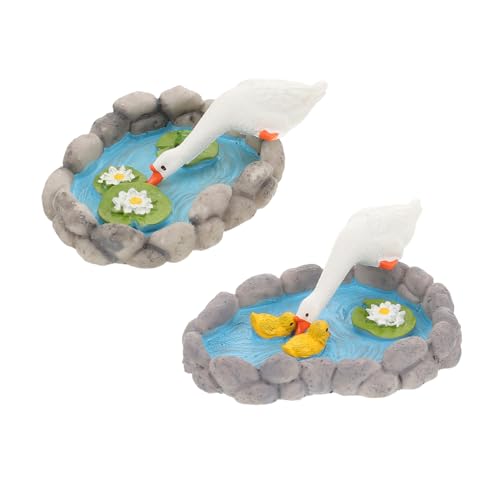 HORIALENCE 2 Stück Miniaturente mit Lotusblumen Realistische Teichdeko für Garten und Balkon Resin Gartenfigur für und Außenbereich Tolle Teichlandschaftsdekoration von HORIALENCE