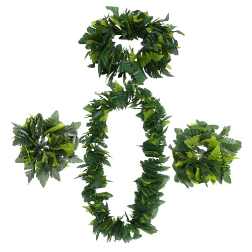 HORIALENCE Hawaiian Kostüm Set mit Tropischem Farnblatt Haarband Armband und Halskette Handgefertigte Naturgetreue Grüne Geeignet für Sommer Luau Kostümparty und Festival Accessoires von HORIALENCE