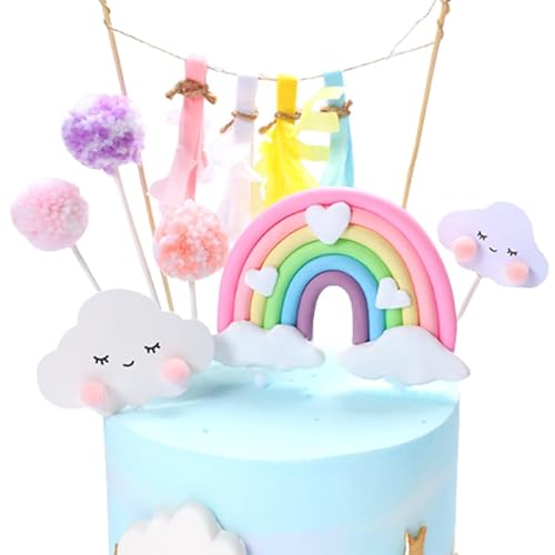 9 Stück Regenbogen Tortendeko, Cake Topper Macaron Kuchen Deko Happy Birthday für Geburtstag Kinder Mädchen Junge 9 Stück Regenbogen Tortendeko, Cake Topper Macaron Kuchen Deko Happy Birthday für Geburtstag Kinder Mädchen Junge von HORREX