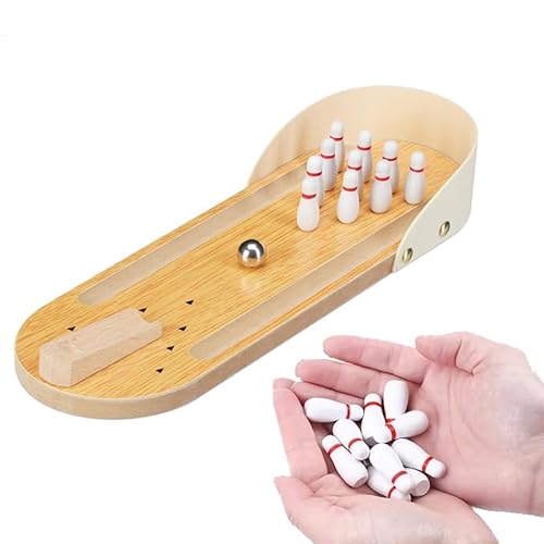 Relaxdays Tischbowling Tischkegelspiel Natürliches Massivholz Wichtelgeschenk Ungiftige Farbe Büro-Gadgets Teenager, Jungen, Weihnachtsstrumpffüller Schrottwichteln Geschenke Geschicklichkeitsspiele von HORREX