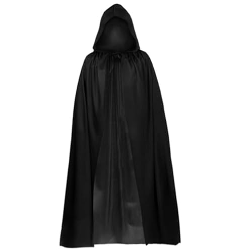 HORREX Umhang Schwarz, Schwarzer Umhang mit Kapuze Vampir Cloak Rollenspiel, Hexenumhang Damen Lockere Passform, Cape Schwarz Unisex für Halloween Karneval Cosplay-Partykostüm (170 cm) von HORREX
