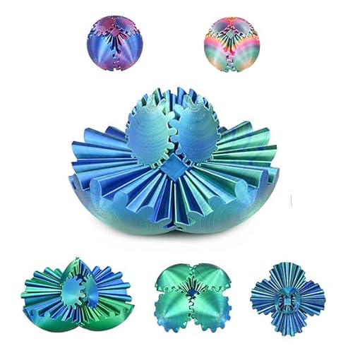 Zahnradball Zahnrad Kugel Fidget Toys 3D Gear Ball Adhs Spielzeug Zahnradkugel Fidget Toy Anti Stress Spielzeug Wiggly Toy Gear Ball 3D Gedrucktes Fidget für Kinder und Erwachsener (Blau Grün) von HORREX