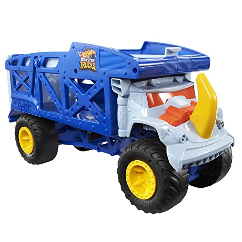 HOT WHEELS Monster Trucks Transporter Nashorn - Schlepper, Platz für 12 Monster Trucks oder 32 Hot Wheels, mit Startrampe, für Kinder ab 3 Jahren, HFB13 von Hot Wheels