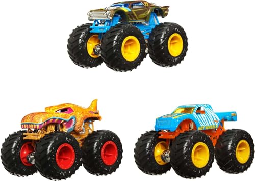 HOT WHEELS TOTAL HGX20 - HW Monster Trucks Farbwechsel 1:64, 3er-Pack mit Spielzeugtrucks, Farbwechsel durch unterschiediche Wassertemperaturen, Spielzeug für Kinder, Spielzeug Autos ab 4 Jahren von HOT WHEELS TOTAL