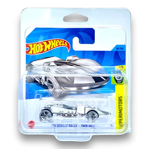 Hot Wheels HW Braille Racer – Twin Mill (Chrom & Schwarz) 4/5 Experimotoren – 2023–85/250 (kurze Karte) – wird in einer Klas-Autohalter-Schutztasche geliefert – HKK74 von HOT WHEELS