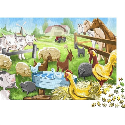 Bauernhof-Tiere Puzzles 1000 Teile,Zeichentrickfilme Classic Puzzle DIY Kit Holzspielzeug Unique Gift Home Decor Für Erwachsene Und Kinder 1000pcs (75x50cm) von HOTGE