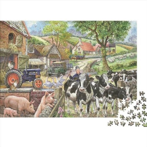 Bauernhof-Tiere Puzzles 300 Teile,Zeichentrickfilme Classic Puzzle DIY Kit Holzspielzeug Unique Gift Home Decor Für Erwachsene Und Kinder 300pcs (40x28cm) von HOTGE