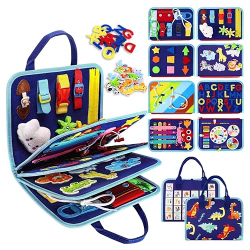 HOTMNTY Busy Board Montessori Spielzeug 1-4 Jahre Kleinkinder, Kinder Sensorik Lernspielzeug, Activity Board Motorikspielzeug, Montessori Spielzeug, Geschenk Junge Mädchen, Baby Motorikbrett, Blau von HOTMNTY