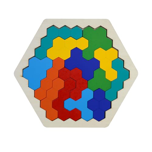 Hölzernes Sechseck-Puzzle, Block Tangram Denkaufgabe Spielzeug, Sechseck Form Muster Block Tangram, Holz Puzzle Hexagon Puzzles für Kleinkinder, Tangram Puzzle, Montessori Bildungsgeschenk für Kinder von HOTMNTY