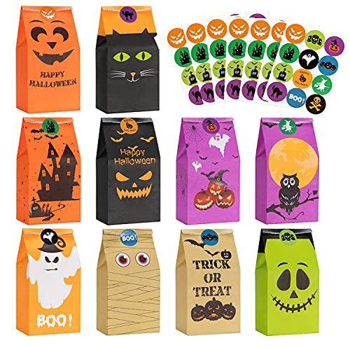 Halloween Süßigkeit Taschen Behandelt Taschen - 80 Stück Kinder Halloween Candy Taschen für Süßes oder Saures + 84 Stück Halloween Aufkleber, Mini Papier Geschenkbeutel, Halloween Goodie Taschen Halloween Süßigkeit Taschen Behandelt Taschen - 80 Stück Kinder Halloween Candy Taschen für Süßes oder Saures + 84 Stück Halloween Aufkleber, Mini Papier Geschenkbeutel, Halloween Goodie Taschen von HOTSAN