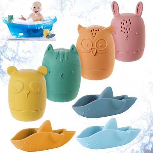 HOTUT Badewannenspielzeug,7 Stück Silikon Badewannen Spielzeug,BPA-Free Wasserspielzeug Baby,Süße Bade Spritztiere,Badetiere für Babys und Kleinkinder von HOTUT
