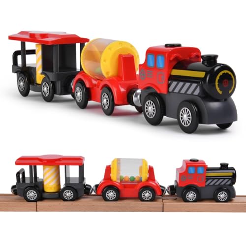 HOTUT Batteriebetriebener Zug Magnetanschluss,Elektrische lok,Lokomotivzug ,Kinder Lokomotive kompatibel für Kinder ab 3 Jahren-Rot von HOTUT