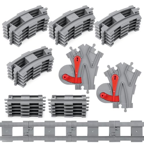 HOTUT Bausteine Zug Schienen, 32 Stück City Zug Schienen, Bausteine Zug Schienen Set Kompatibel mit dem Marktführer, Umlaufbahn ändern, Gerade, Kurven Schienen, Spielzeug Geschenk für Kinder von HOTUT