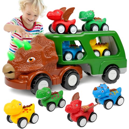 HOTUT Transporter LKW Spielzeug Autos, 5 in 1 Dinosaurier LKW Spielzeug für Kinder mit Licht und Musik, LKW Auto Transporter Spielzeug mit Mini Autos ab 3-5 Jahr Jungen Mädchen HOTUT Transporter LKW Spielzeug Autos, 5 in 1 Dinosaurier LKW Spielzeug für Kinder mit Licht und Musik, LKW Auto Transporter Spielzeug mit Mini Autos ab 3-5 Jahr Jungen Mädchen von HOTUT