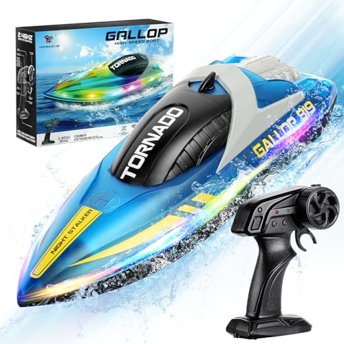 HOTUT Ferngesteuertes Boot,Speedboat,15+ km/h RC-Boot,2,4-GHz Rennboote mit LED-Leuchten,Einstellbar Speedboot 1200MAH Akku, für Erwachsene und Kinder ab 14 Jahren von HOTUT