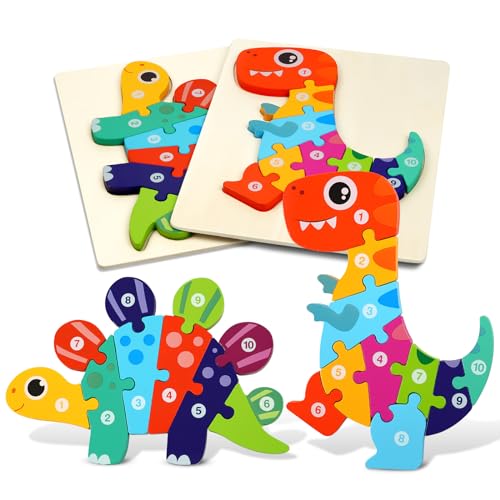 HOTUT Holzpuzzle Spielzeug, 2 Stück Montessori Spielzeug Puzzle, Holzpuzzle ab 1 2 3 Jahren, 3D Kreativ Lernspielzeug für Kinder, Lernendes pädagogisches Baby Puzzle, Geschenk für Jungen Mädchen von HOTUT