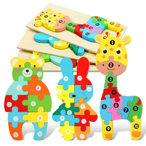 HOTUT Holzpuzzle Spielzeug, 3 Stück Montessori Spielzeug Puzzle, Holzpuzzle ab 1 2 3 Jahren, 3D Kreativ Lernspielzeug für Kinder, Lernendes pädagogisches Baby Puzzle, Geschenk für Jungen Mädchen HOTUT Holzpuzzle Spielzeug, 3 Stück Montessori Spielzeug Puzzle, Holzpuzzle ab 1 2 3 Jahren, 3D Kreativ Lernspielzeug für Kinder, Lernendes pädagogisches Baby Puzzle, Geschenk für Jungen Mädchen von HOTUT
