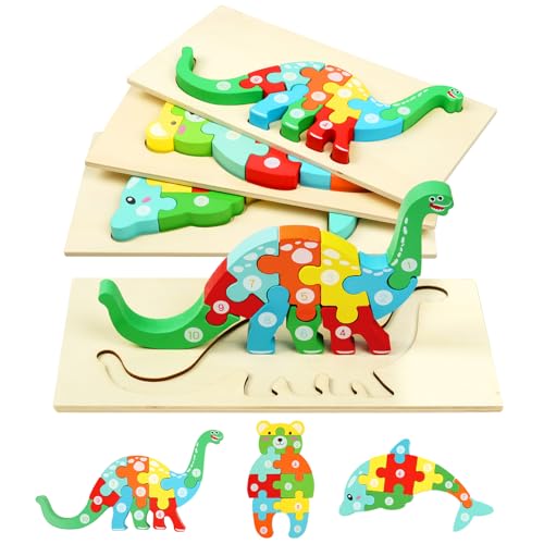HOTUT Holzpuzzle Spielzeug, 3 Stück Montessori Spielzeug Puzzle, Holzpuzzle ab 1 2 3 Jahren, 3D Kreativ Lernspielzeug für Kinder, Lernendes pädagogisches Baby Puzzle, Geschenk für Jungen Mädchen von HOTUT