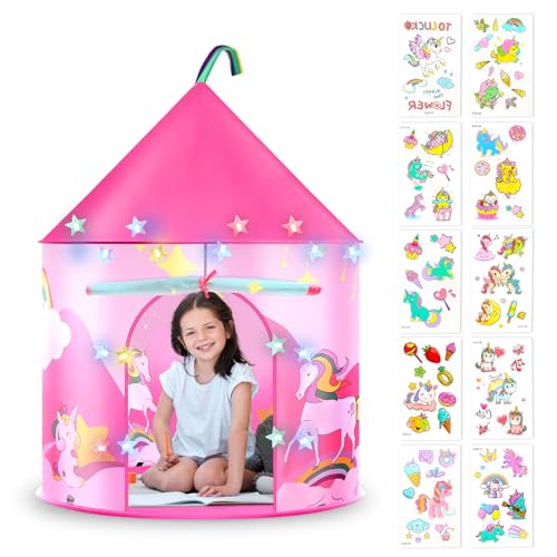 HOTUT Kinder Spielzelt, Prinzessin Zelt Rosa, Kinderzelt Indoor Outdoor mit lichtern und Aufkleber, Pop Up Spielzelt für Kleinkinder und Kinder, Faltbar Spiel Haus für Garten Camping HOTUT Kinder Spielzelt, Prinzessin Zelt Rosa, Kinderzelt Indoor Outdoor mit lichtern und Aufkleber, Pop Up Spielzelt für Kleinkinder und Kinder, Faltbar Spiel Haus für Garten Camping von HOTUT