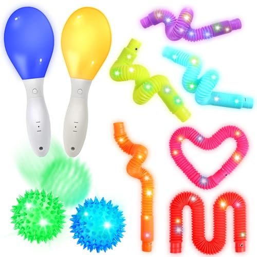 HOTUT Leuchtende Maracas Sensorik Spielzeug, 10 Stück LED Sandhammer, Igelball, Pop Tubes, Bunt Sensorik Spielzeug Party geschenke Mitgebsel, Stressabbauspielzeug, Sensorisches Spielzeug für Autismus HOTUT Leuchtende Maracas Sensorik Spielzeug, 10 Stück LED Sandhammer, Igelball, Pop Tubes, Bunt Sensorik Spielzeug Party geschenke Mitgebsel, Stressabbauspielzeug, Sensorisches Spielzeug für Autismus von HOTUT