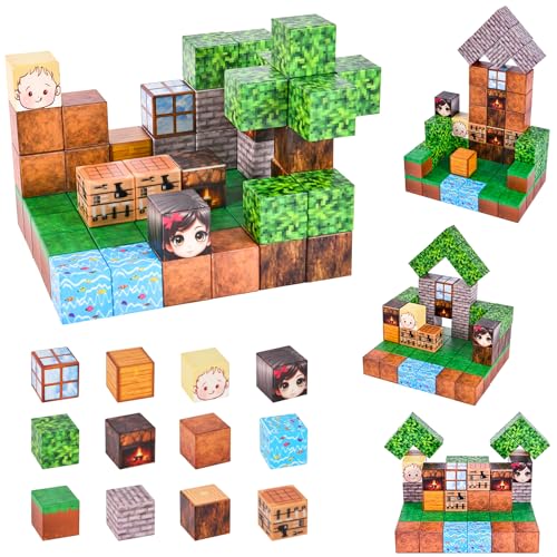 HOTUT Magnetische Bausteine,60 Teile Magnetisches Spielzeug,Build Mine Magnet Welt Set,Magnet Montessori Spielzeug für Jungen Mädchen von HOTUT