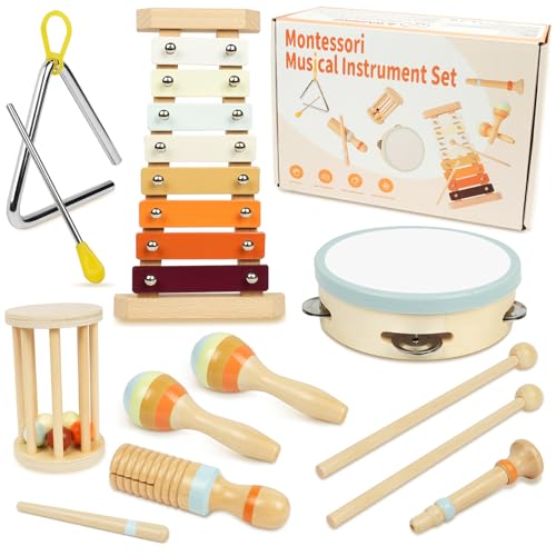 HOTUT Musikinstrumente für Kinder, Montessori Instrumente ab 3 Jahre Holzspielzeug, Percussion Instrumente Set, Trommel Xylophone für Kinder Musikspielzeug, Kinder Instrumente Geschenk Jungen Mädchen HOTUT Musikinstrumente für Kinder, Montessori Instrumente ab 3 Jahre Holzspielzeug, Percussion Instrumente Set, Trommel Xylophone für Kinder Musikspielzeug, Kinder Instrumente Geschenk Jungen Mädchen von HOTUT